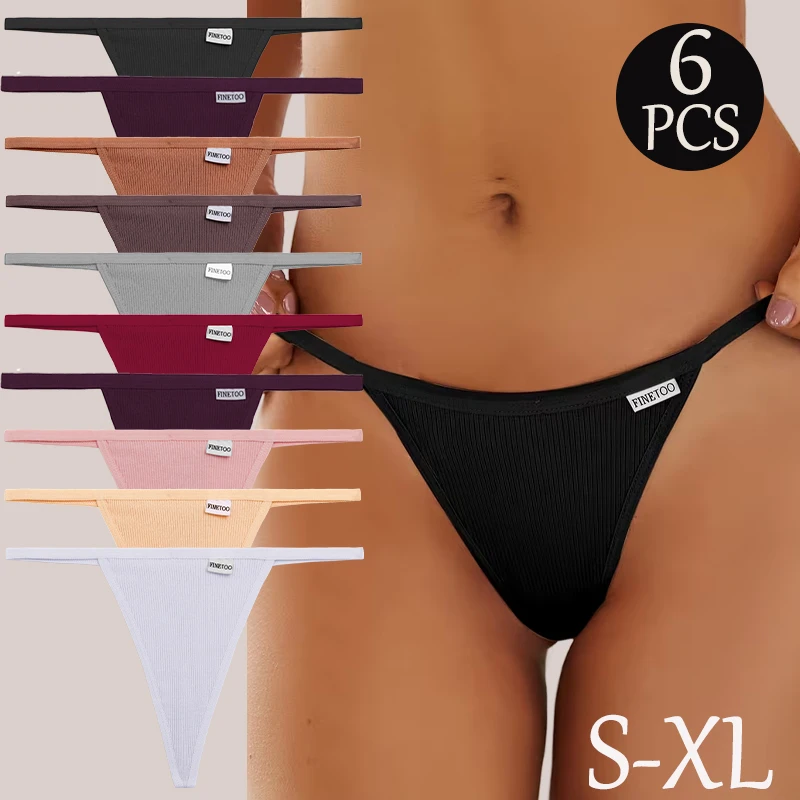 6Pcs/Set Cotton G-string Panties Women Seamless Elastic String T-Back Thong Low Waist Underpants Breathable Thread Sexy Lingerie