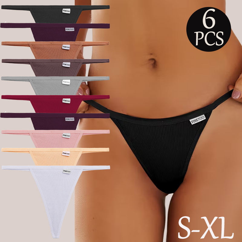  6Pcs/Set Cotton G-string Panties Women Seamless Elastic String T-Back Thong Low Waist Underpants Breathable Thread Sexy Lingerie 