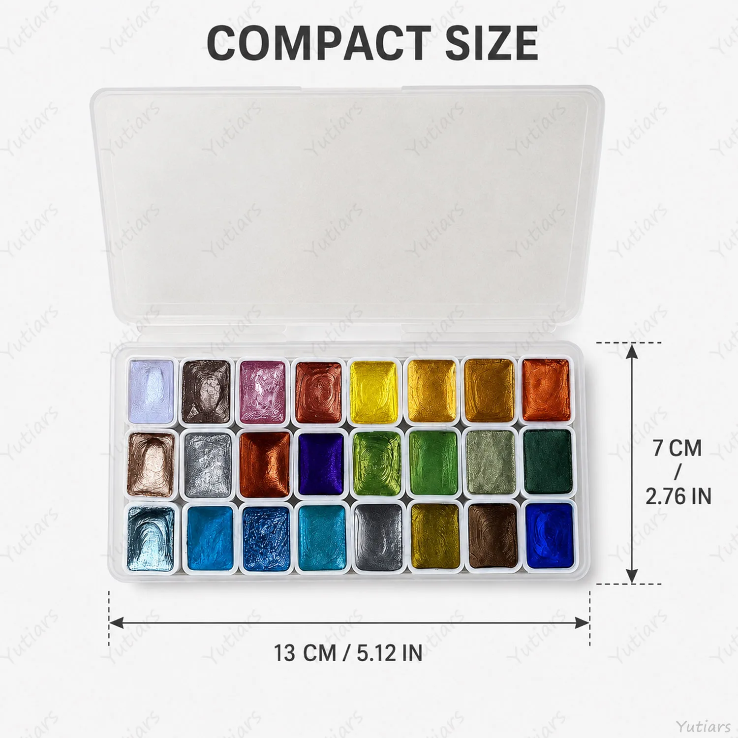 24 Colors Pearl Watercolor Paint Set Shimmer Metallic Pigment Palette with Transparent Case for Art Painting Craft DIY Supplies