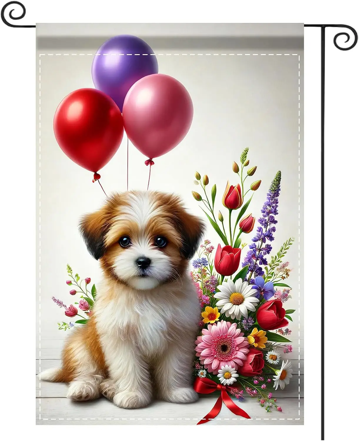 Nuxovilar Garden Flag Banner Puppy & Bouquet Design 12x18in Polyester Flags for Outside Garden Porch Yard ZZM