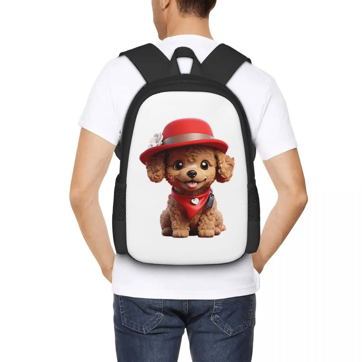 Cute Smiling Cartoon Toy Poodle Dog V2 Student Backpack School Bag Hiking Travel Daypack for Boys Girls Bookbag Shoulder Bags