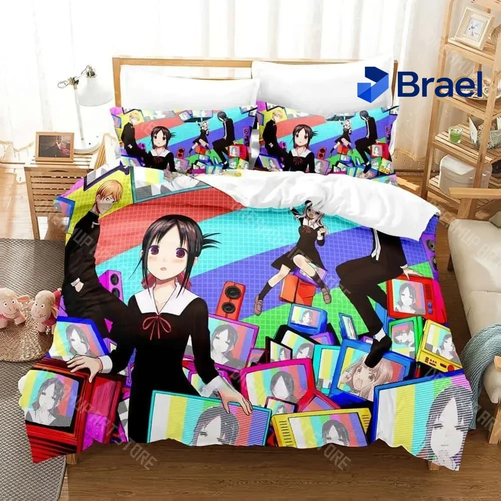 Exquisite 3D Print Kaguya-sama Love Is War Bedding Set Cartoon Anime Three-piece Set Adult Kid Bedroom Duvetcover Sets