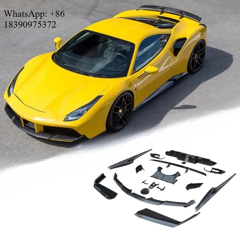 New Exotic Dry Carbon Fiber Upgrade to Novi Style Car Body Kit i 488 GTB Front Lip Side Skirts Rear Diffuser Spoiler