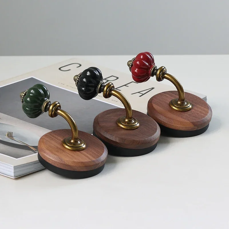 Black Walnut Magnetic Hook Entryway Door Back Cloak Hook Bedroom Interior Wall Hanging Porcelain Ball Wooden Hook Wall Hanging
