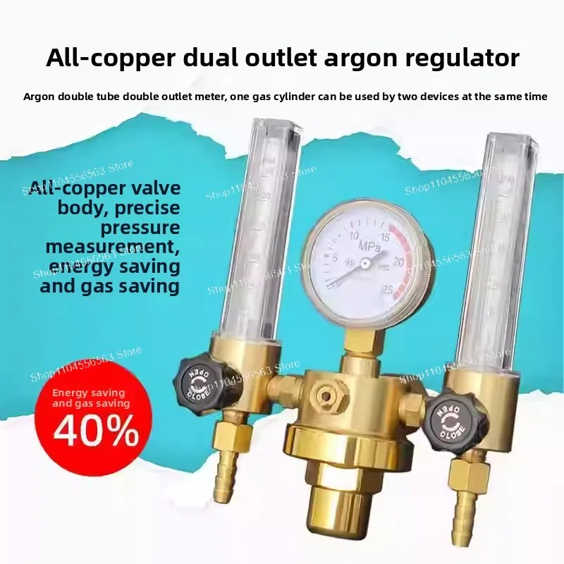 CO2 & Argon Dual-Tube Pressure Regulator, Mig/Tig Welding Gas Gauge with Flow Meter & Bubble Counter
