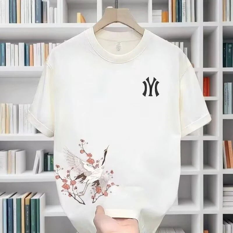 

Лето 2026, роскошная универсальная хлопковая дышащая футболка с короткими рукавами и рисунком, с коротким рукавом для мужчин и женщин