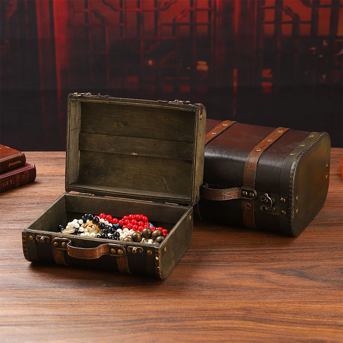 

Wooden Vintage Suitcase, Antique Decorative Storage Chests Nostalgia Travel Storage Box for Home Décor Photography Props Gifts