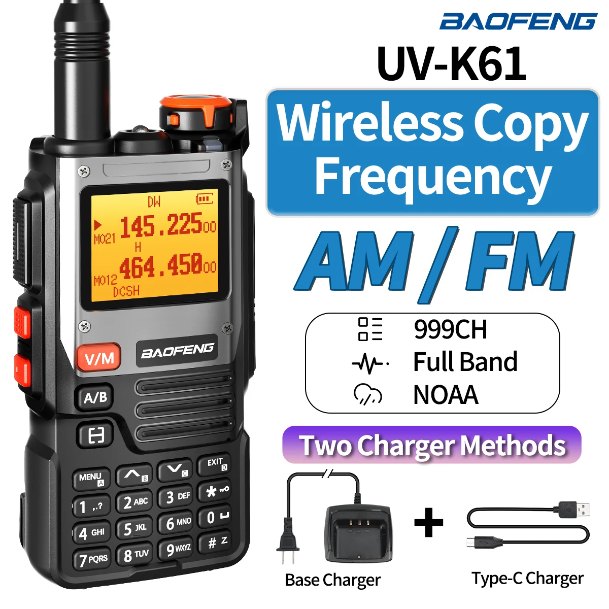 

Baofeng UV-K61 Walkie Talkie Air Band Wireless Copy Frequency Type-C Charger UHF VHF DTMF NOAA UV-5R Upgraded UV K6 Ham Radio