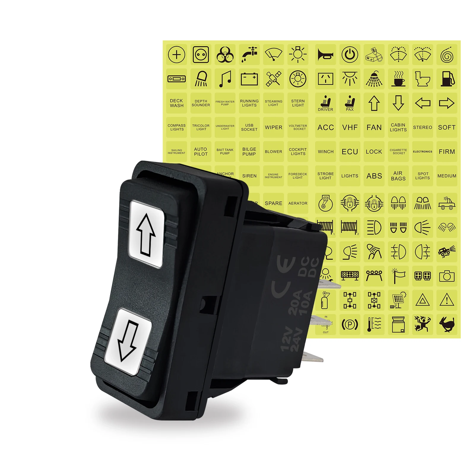 20A Waterproof Rocker Switch On-Off-On / Momentary On-Off-Momentary On 12V/24V DPDT Led Green Red Lights With Button Stickers