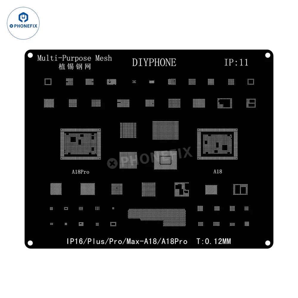 DIYPHONE BGA Reballing Stencil Template For iPhone 15 14 13 12 11 Pro Max XS XR X 8 7 6 Black Steel Tin Planting Soldering Net