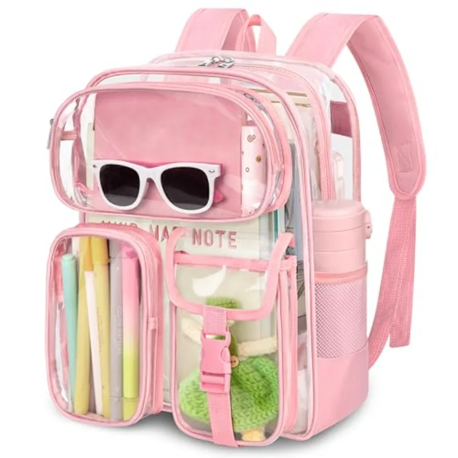 

Clear Backpack for School 12 x 12 x 6, Heavy Duty PVC Transparent Bookbag with Reinforced, Clear Bag for Stadium Events Girls B