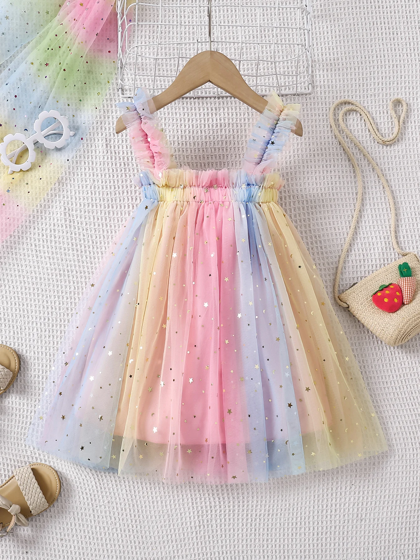 

Летнее модное сетчатое платье с семенами лотоса для девочек, милое платье с лямкой на бретельках