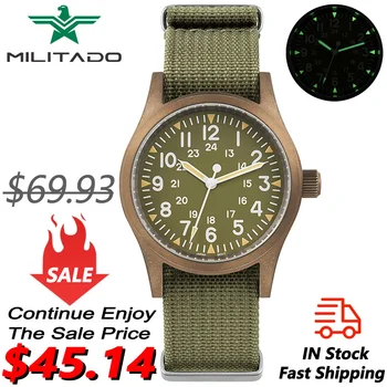 Militado ML05 빈티지 시계 VH31 쿼츠 무브먼트 돔 사파이어 크리스탈 손목시계, 고 투명 AR 코팅, 38mm 밀리터리 시계