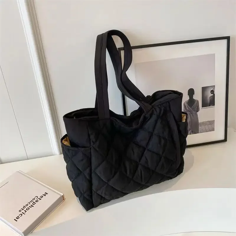 New Autumn/Winter Backpack Women's Lingge Large Capacity One Shoulder Casual Versatile Handbag Solid Color Commuter Tote Bag