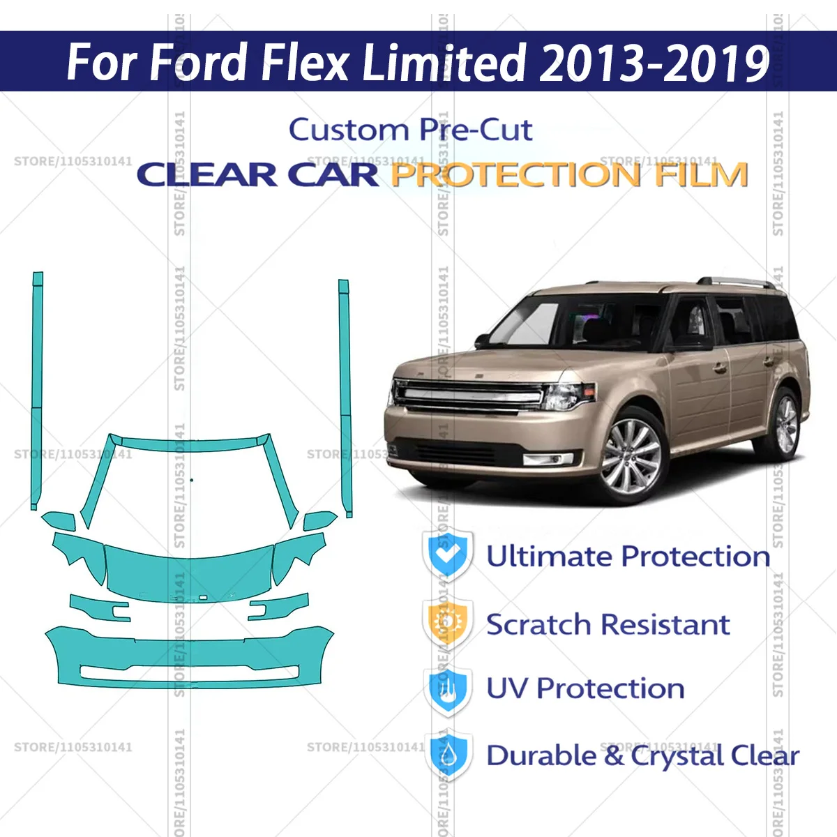 Pre-Cut Paint Protection Film PPF Transparent Car Film Automotive PPF Front Kit - Rockers For Ford Flex Limited 2013-2019