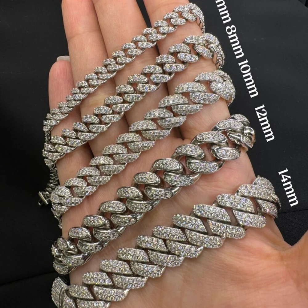 Customizable Moissanite Cuban Chain S925 Silver Iced Out Moissanite Diamond Hiphop Rapper Moissanite Cuban Chain，