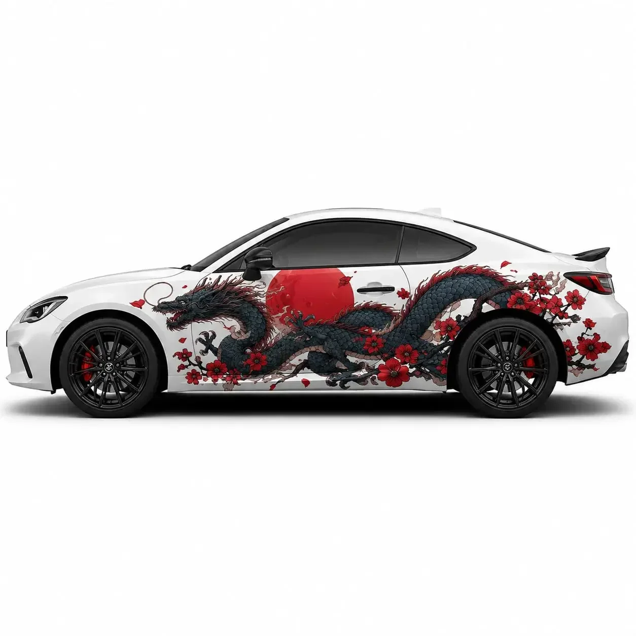 2PCS Eastern Dragon Red Sun Car Side Decals, Waterproof UV Resistant Vinyl Stickers for Cars Trucks SUV, Japanese Style