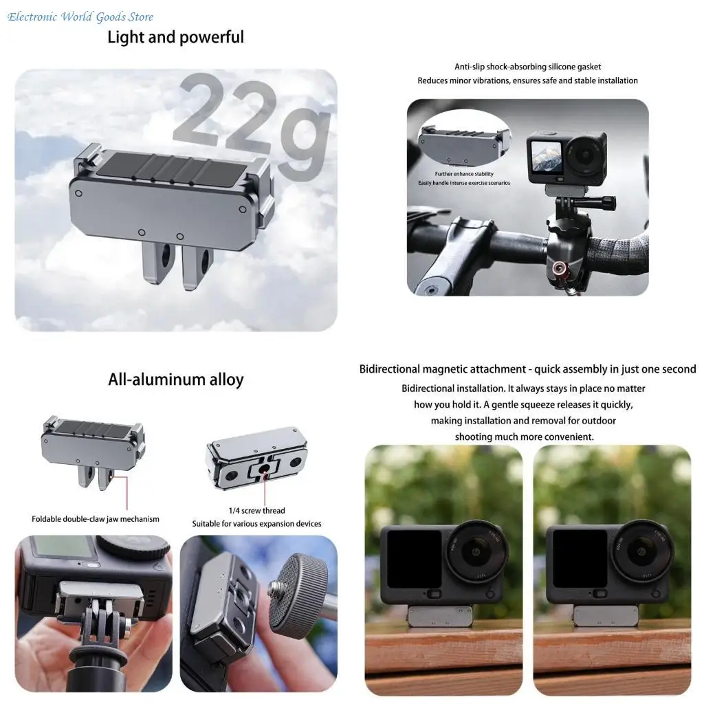 A3PD Efficient Mount Adapters Incorporating Double Sided Functionality Metal for Action 6 Camera Systems