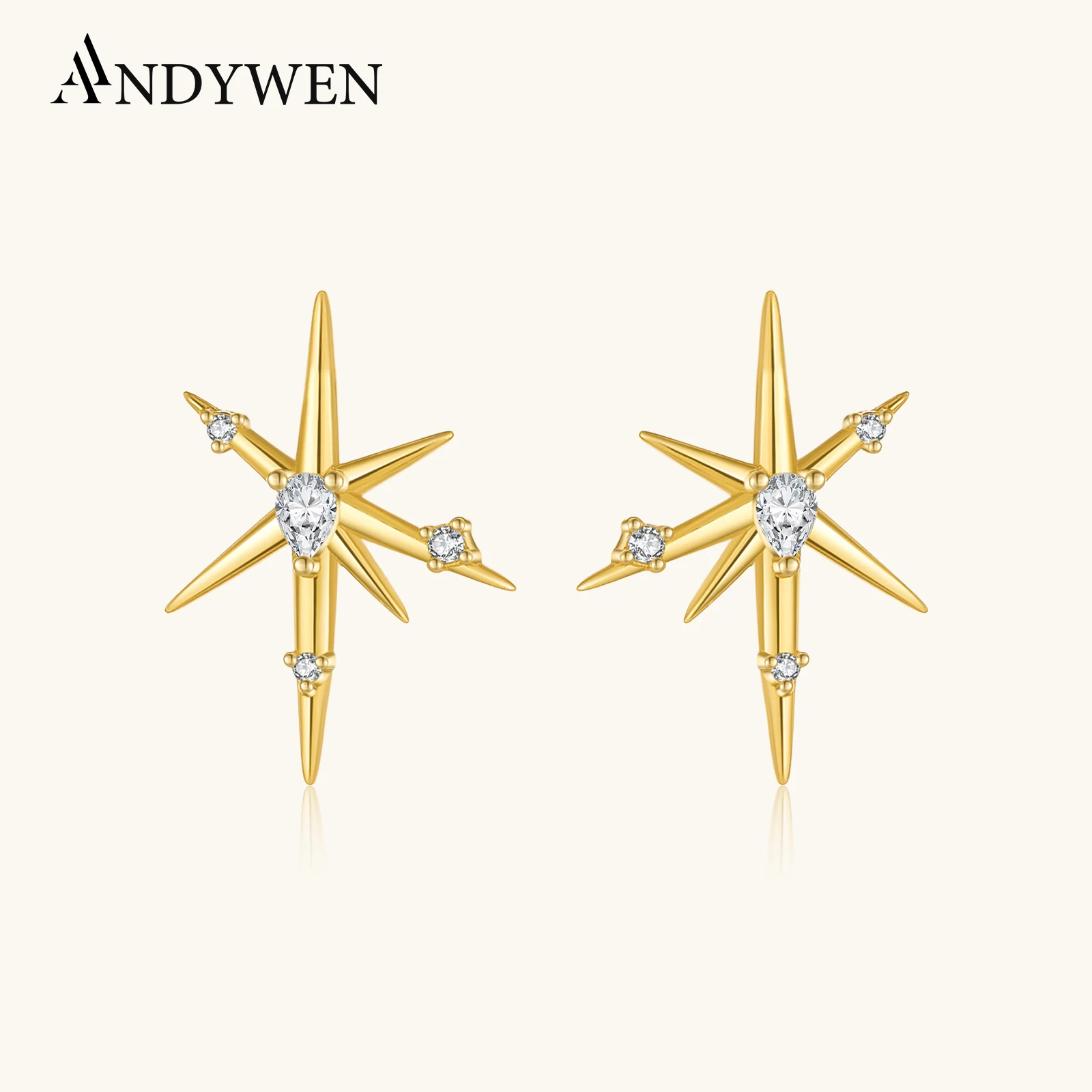 

ANDYWEN 925 Sterling Silver Asymmetrical Star Stud Earrings with Zircon CZ Y2K Cool Unique Edgy Chic Jewelry Gift for Women