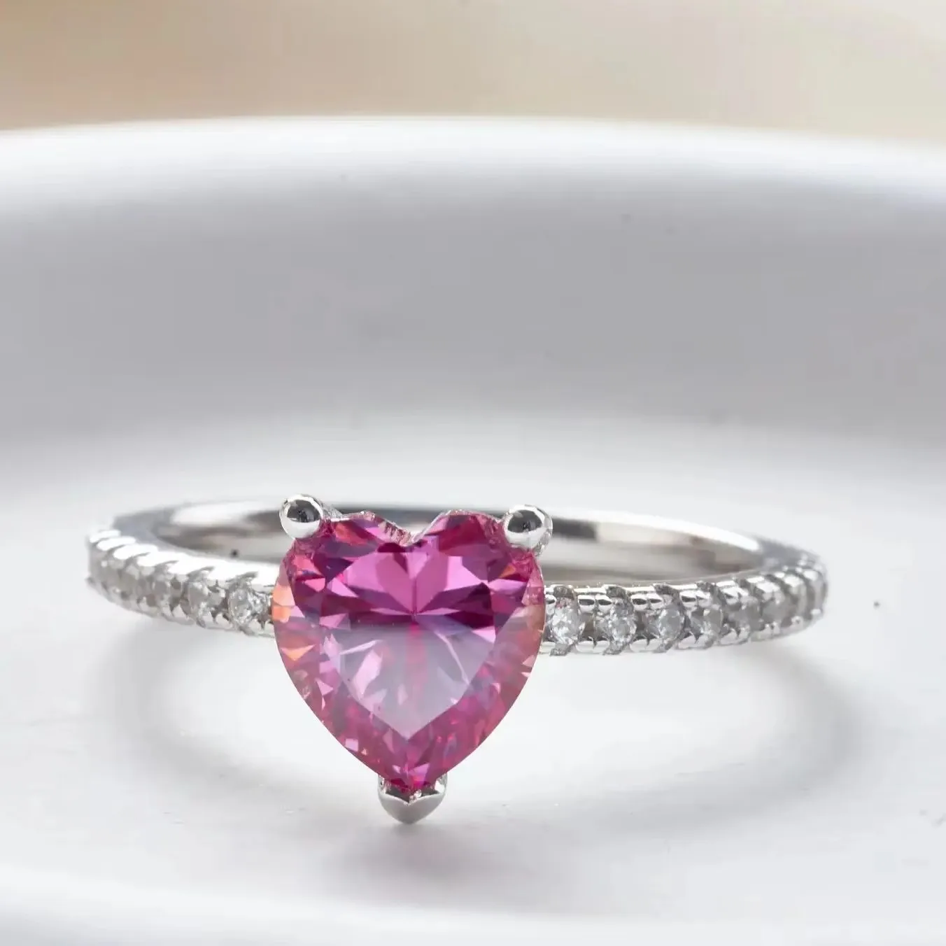1,0 Karat 6,5 mm Moissanit-Ring in Rosa, Herzform, Sterling-Silber, Moissanit-Silberringe für Damen, weißer, zertifizierter Schmuck