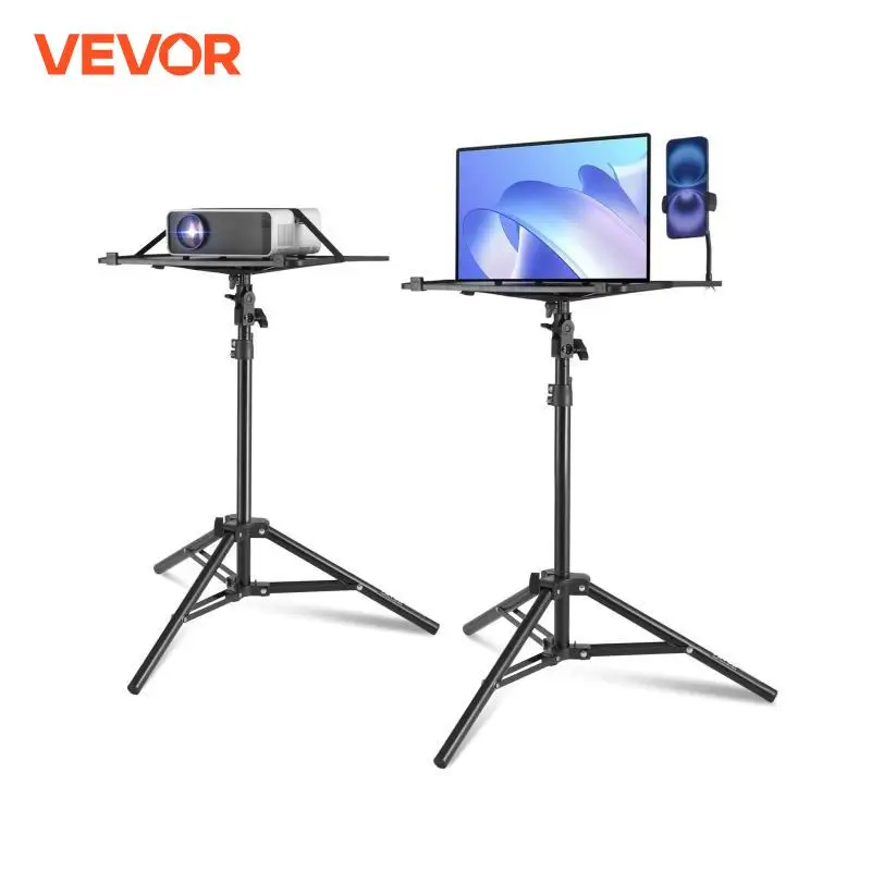 VEVOR Portable Projector Tripod Stand Adjustable Height with Tray&Gooseneck Phone Holder for Outdoor Movies Home Office Stage