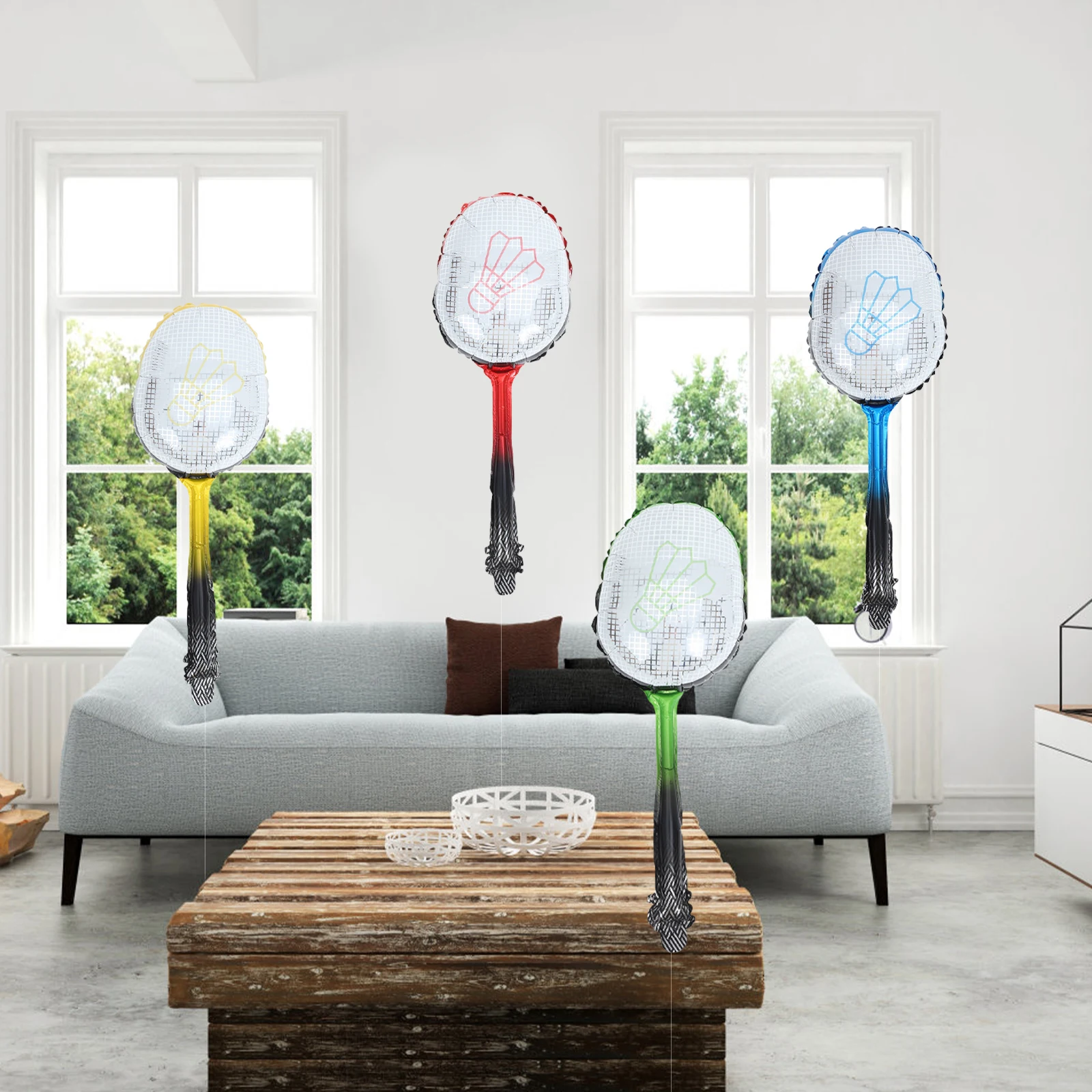 

4pcs Badminton Racket Foil Balloons Leak-Resistant Party Decoration Inflatable Balloon Birthday Celebration Event