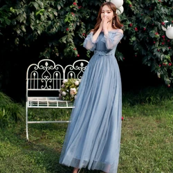 Champagne Pink Grey Blue Bridesmaid Dresses 2022 Princess Mesh Netting Tulle Graduation Vestido Women Wedding Party Dress Long