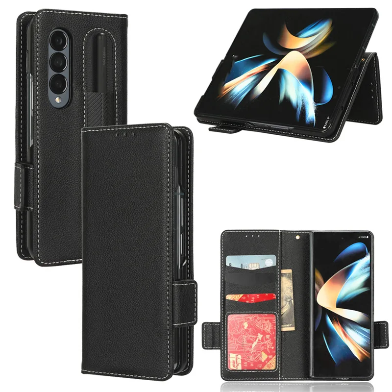 10pcs/Lot Wallet Lychee Leather Case With Pen Slot For Samsung Galaxy Z Fold 4 3