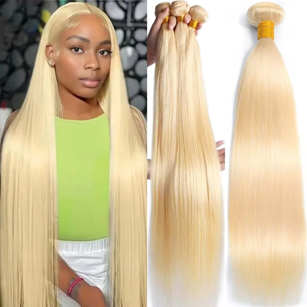 613 Blonde Bundles Human Hair Straight Human Hair Bundles Brazilian Remy Human Hair Extension Raw Hair Weave Weft 40Inch Bundles