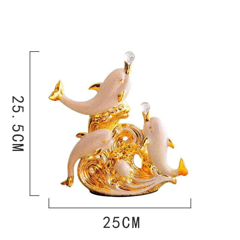 Wedding Decor Crafts Gold Dolphin Statue Ceramic Accessories Home Bedroom Desk Figurines Decoration Items Office Table Sculpture