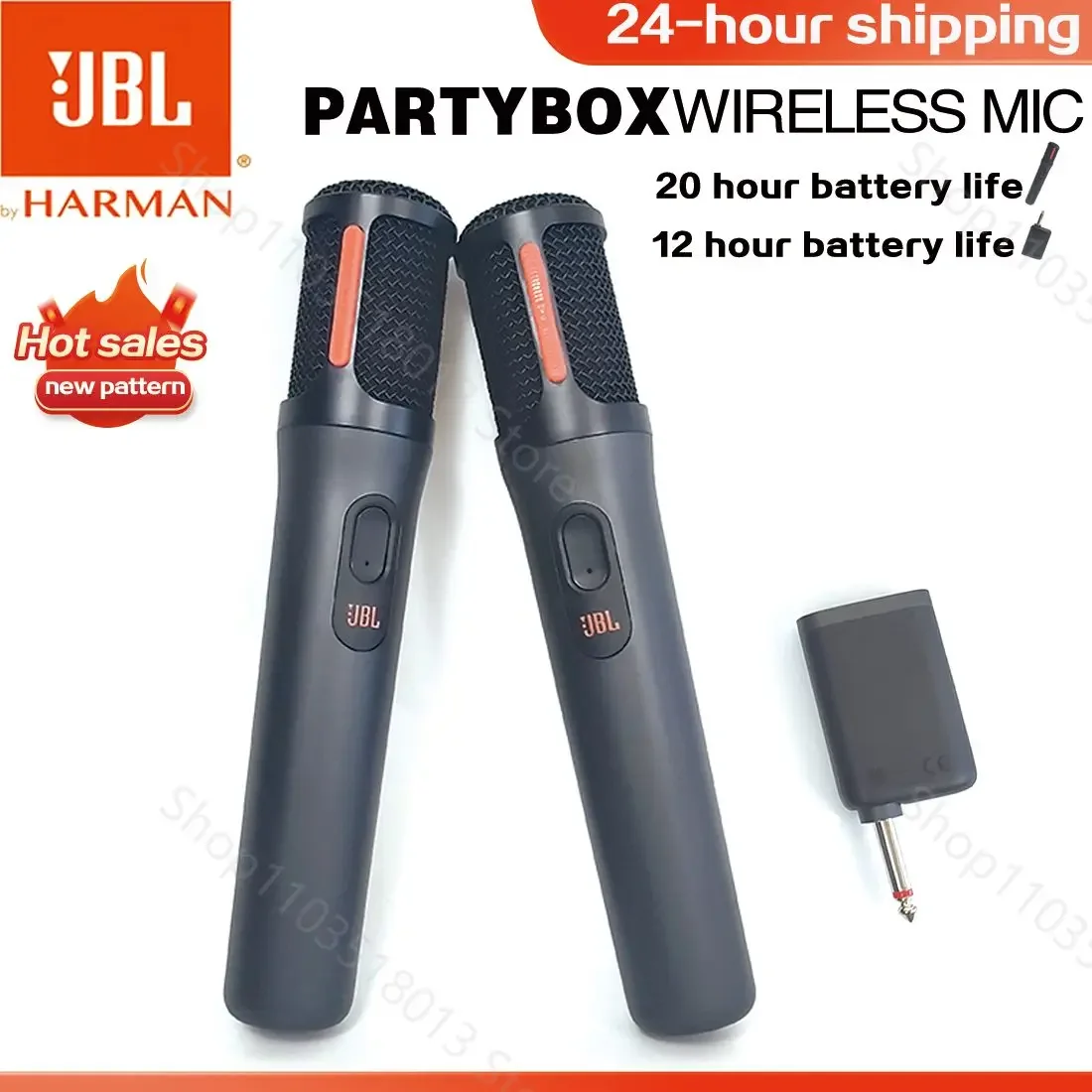 Sistema de microfone portátil recarregável sem fio JBL Digital Partybox PB UHF com receptor de canal duplo e som nítido.