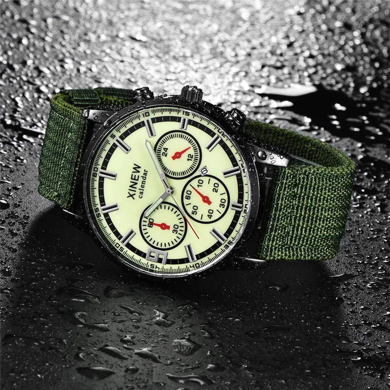 XINEW-reloj analógico de cuarzo para hombre, accesorio de pulsera de cuarzo resistente al agua con calendario, complemento deportivo masculino de marca de lujo con diseño militar, diseño informal y a la moda, 2024