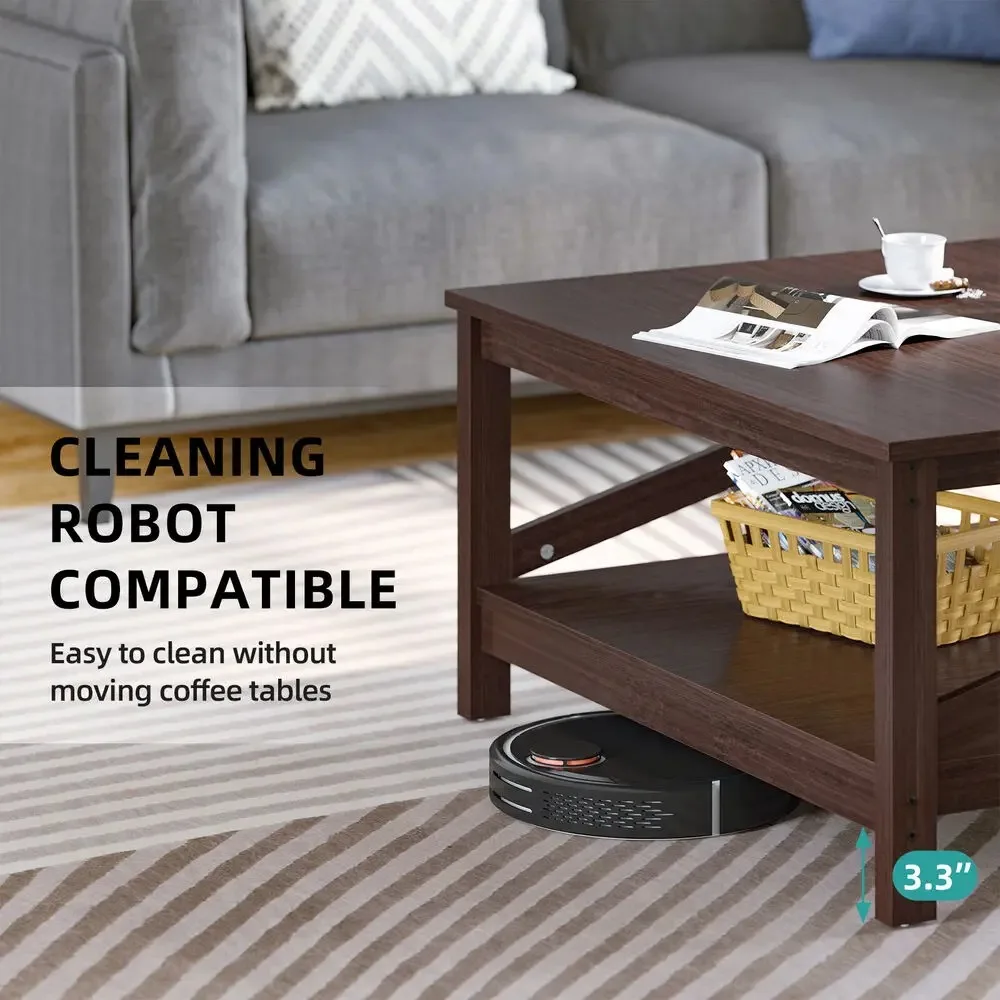 31.5" Modern Square Wood Coffee Table With Open Storage Shelf For Living Room