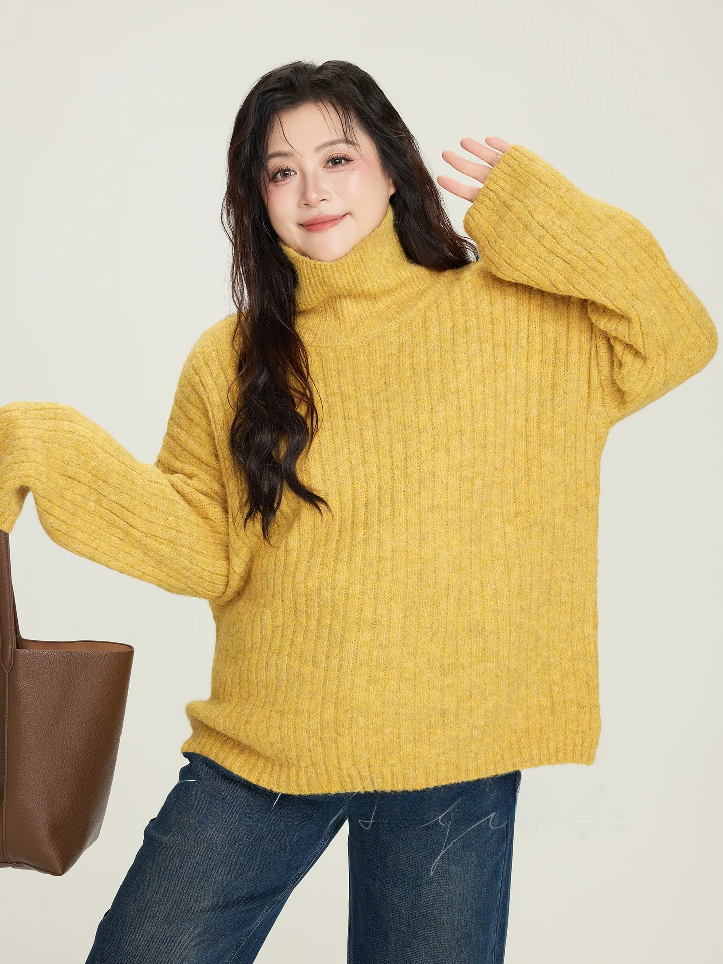 

plus Size High Collar Thiened Sweater Lazy Sle Inner Wear for Plump Women Winter New Arrival DMRORO Commute Sle Loose Fit
