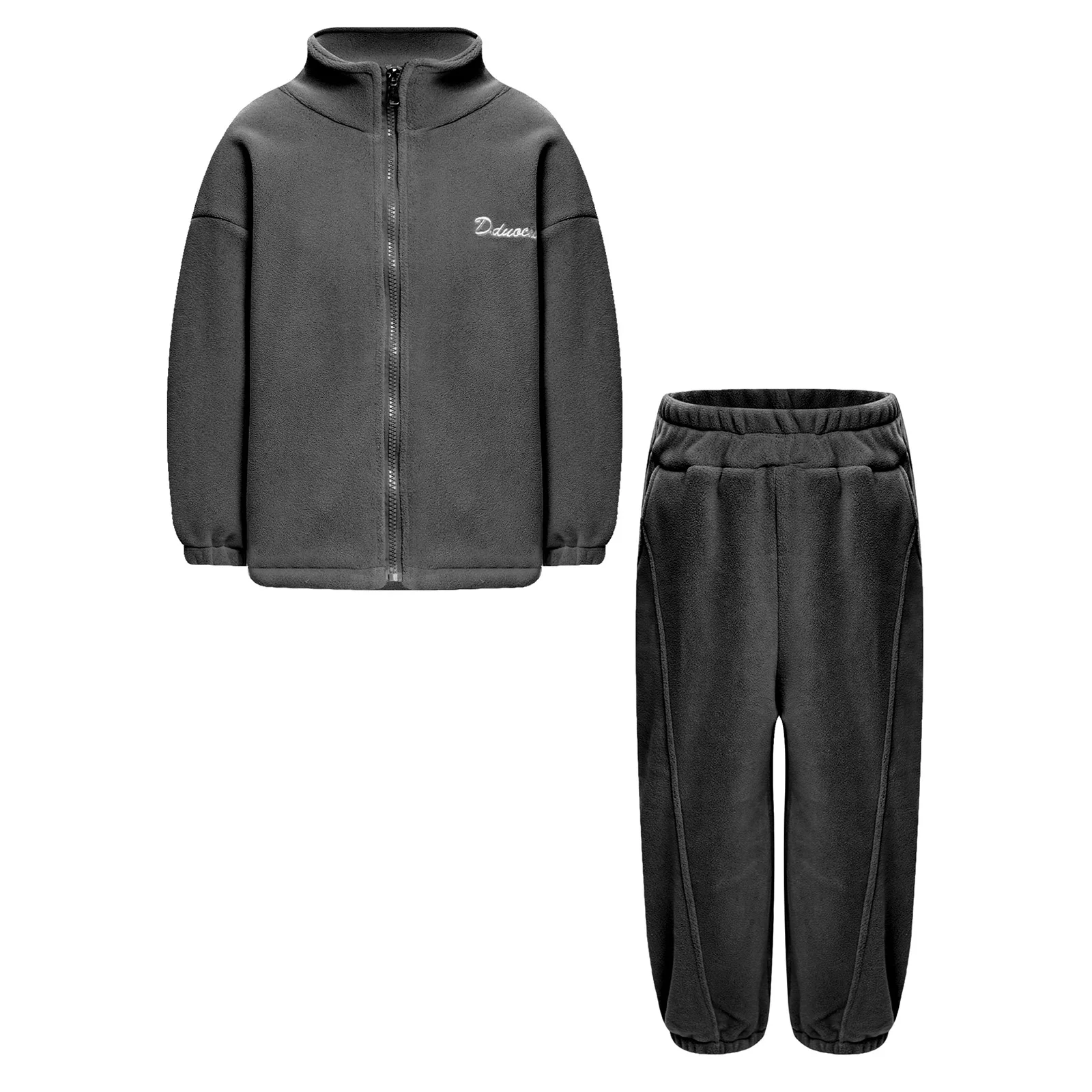 

Boys Girls Warm Fleece Sports Set Tracksuit Long Sleeve Sweatshirt Jacket with Sweatpants for Outdoor Hiking Camping Outfits