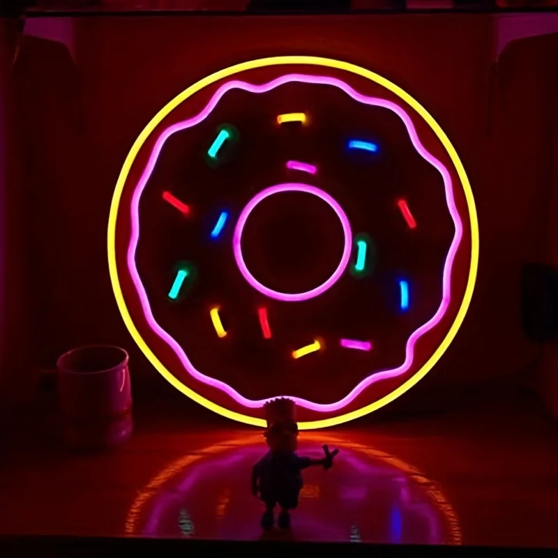 Donut Neon Light Sign LED Neon Sign USB Powered for Creative Bedroom Bar Party Cake Dessert Shop Afternoon Tea Café Wall Decor