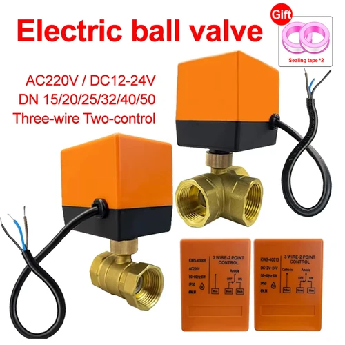 Válvula de bola motorizada DN15/20/25/32/40/50,2 vías/3 vías, válvula solenoide eléctrica de 3 cables y 2 controles, válvula eléctrica de latón AC220V DC12-24V