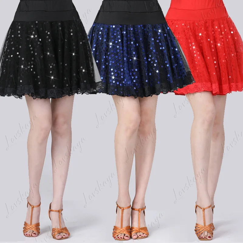 Nieuwe stijl halflange prestatiejurk met lovertjes en volledige rok voor Square Dance, Latin Dance-rok, Gitabo-dansrok