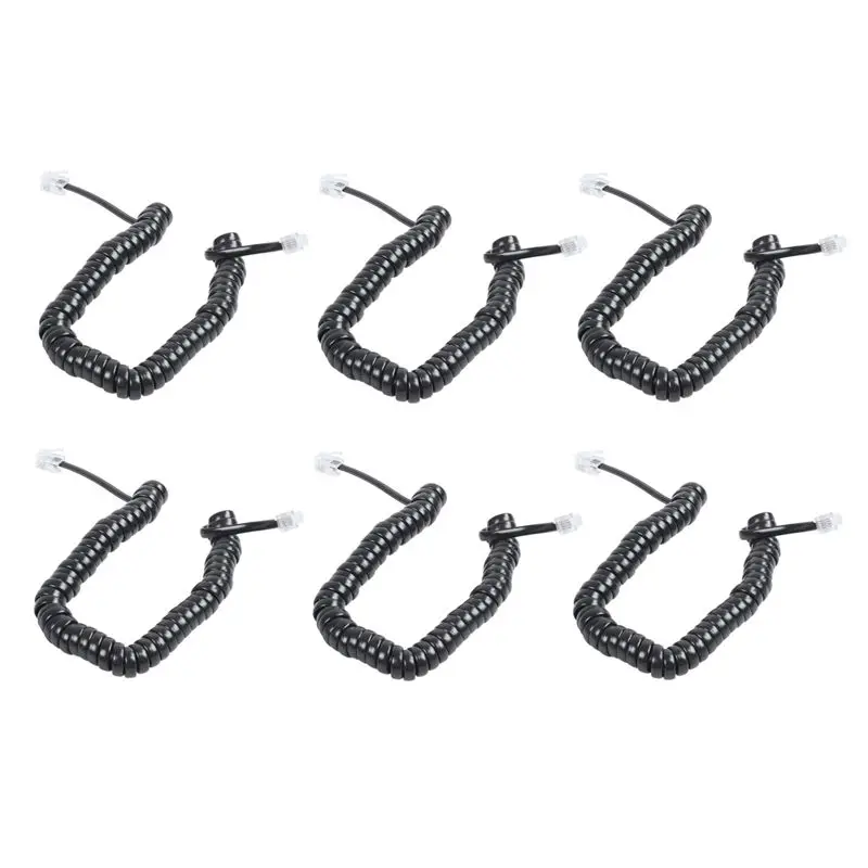 X64A-6Pcs 9.3 Inch Black RJ9 Telephone Phone Modem Coil Line Cord Cable
