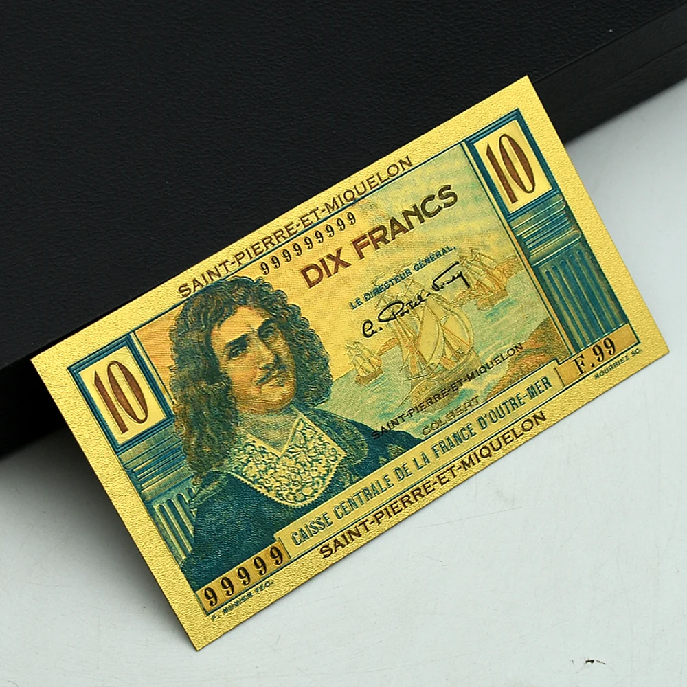 

10pcs Vintage French Colonial Banknote Collection Plastic Card Gold Foil 10 francs Holiday Gifts