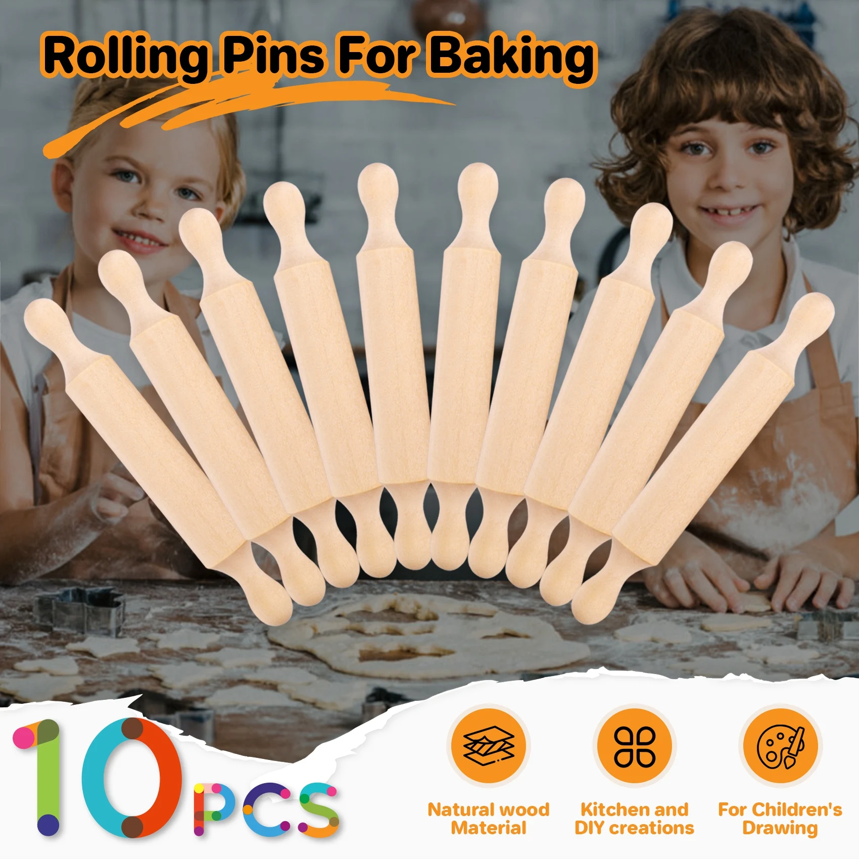 Wooden Mini Rolling Pin 6 Inches Long Kitchen Baking Rolling Pin Small Wood Dough Roller for Children Fondant Pasta HGC