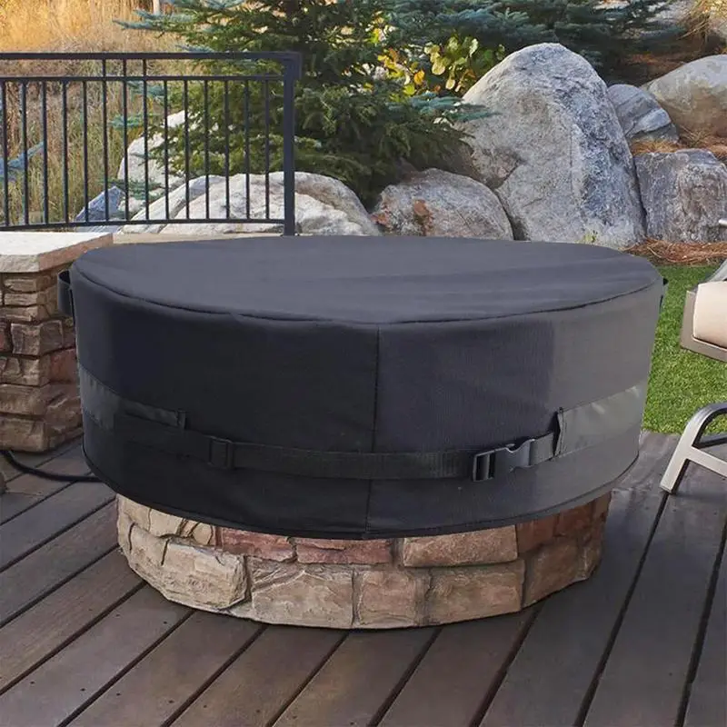 Fire Bowl Cover Outdoor Fire Pit Cover Waterproof Patio Cover Outdoor Fireplace Cover 600D Oxford Adjustable Buckle Heavy Duty