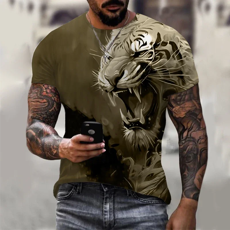 Modisches 3D-Tiger-Print-T-Shirt für Herren, Hip-Hop-Trend, Harajuku, Oversize-T-Shirt, lässiges O-Neck-Kurzarmshirt, Sommerkleidung