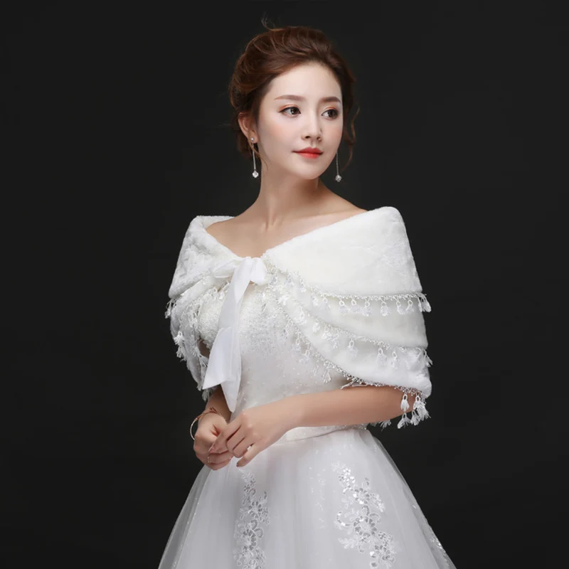 Boléro en fausse fourrure blanche pour femmes, tenue de soirée chaude, Cape de mariage, châle, veste de mariée, manteau, accessoires