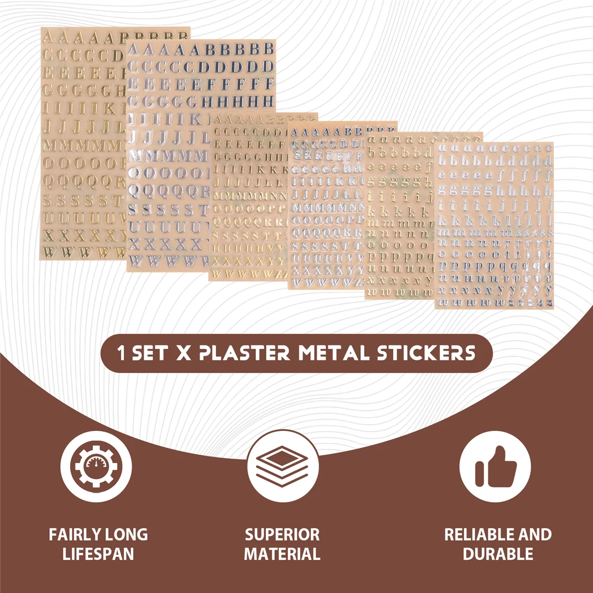 정성적 12 시트 문자 수지 스티커, 작은 알파벳 숫자 스티커, 합금, 자체 접착, 금색 및 은색, 3mm/4.5mm Ta