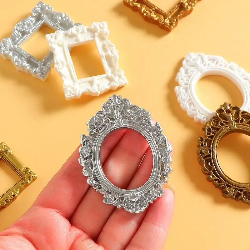 1/12 Scale Mini Resin Frame Gold Silver Tone Dollhouse Photo Frame Wall Hanging Ornament Micro Scene Decoration Supply