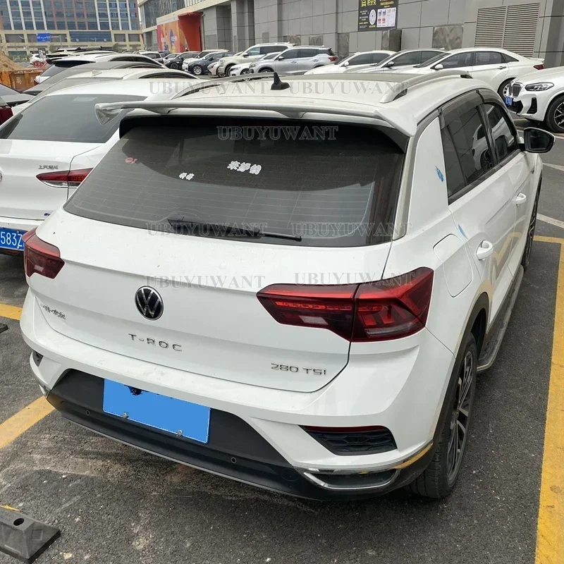 For Volkswagen VW T-Roc 2018+ Spoiler High Quality ABS Material Carbon Fiber Look Car Rear Trunk Wing Accessories Body Kit