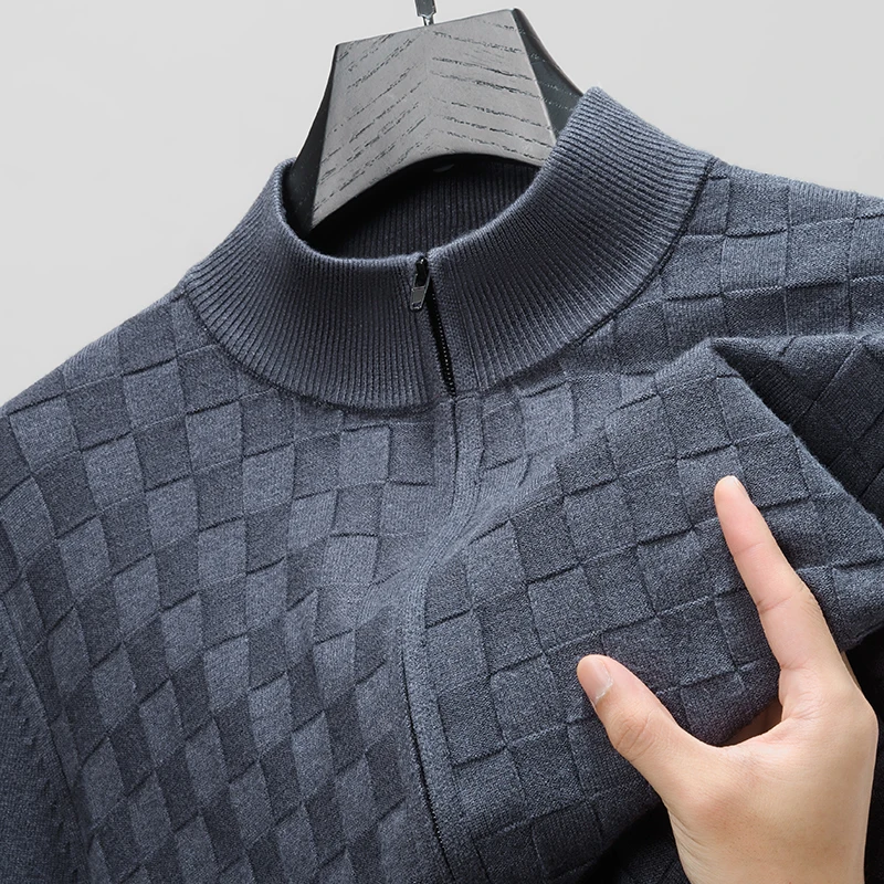 Men's Luxury Knitted Cardigan Long Sleeve Stand Collar Zipper Sweater Textured Autumn Winter Fashion Casual Versatile Men's Wear