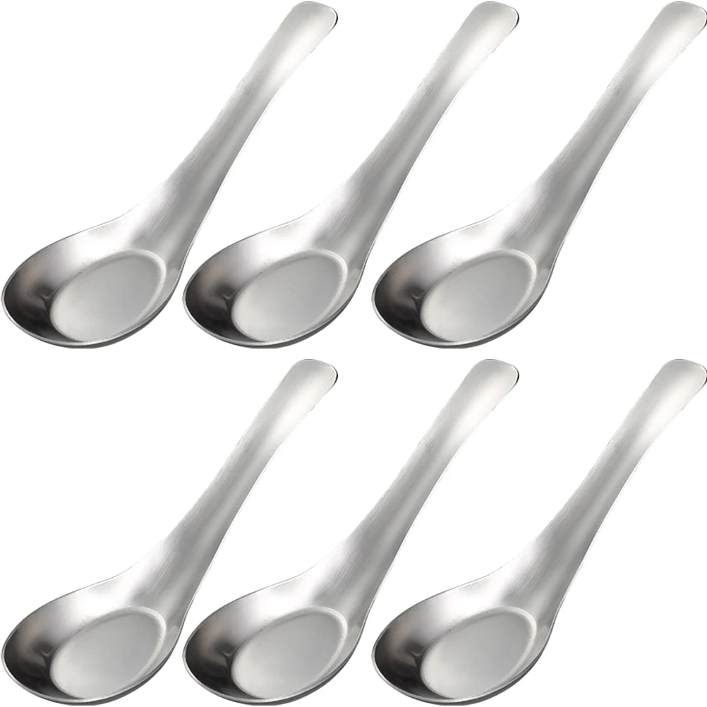 

6Pcs Flat Bottom Soup Spoons Stainless Steel Multi Function Household Food Spoon Portable Convenient Delicate Dinner Spoon