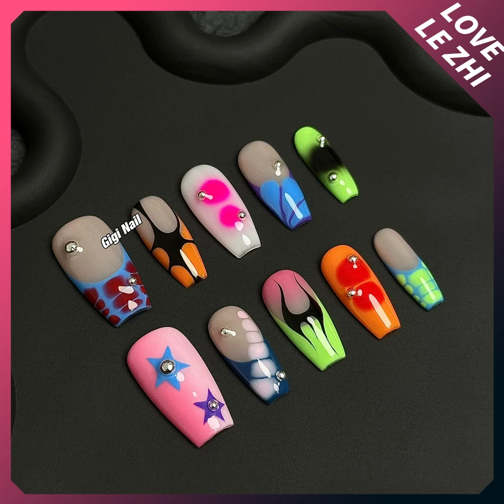 الحلو كول الشرير اليدوية نعش طويل انفصال اضغط على الأظافر مرآة سحرية مسحوق فراشة سلسلة لهب الفرنسية غطاء كامل الأظافر #5